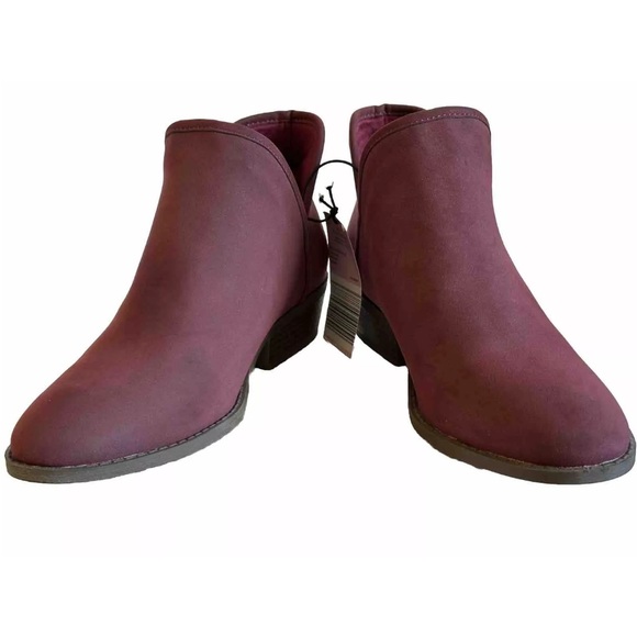 Serra Women Size 10 Side Cut Maroon Ankle Booties SlipOn Stacked Wedge Heel Shoe - Picture 15 of 16